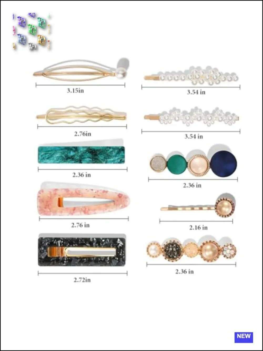 20 PCS Macaron Pearl Acrylic Resin Hair Clips Set, Barrettes Bobby Pins